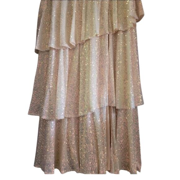 Mac Duggal NWT Iridescent Sequin Tiered Ruffle Maxi Gown Size 12 Formal Evening - Picture 7 of 12